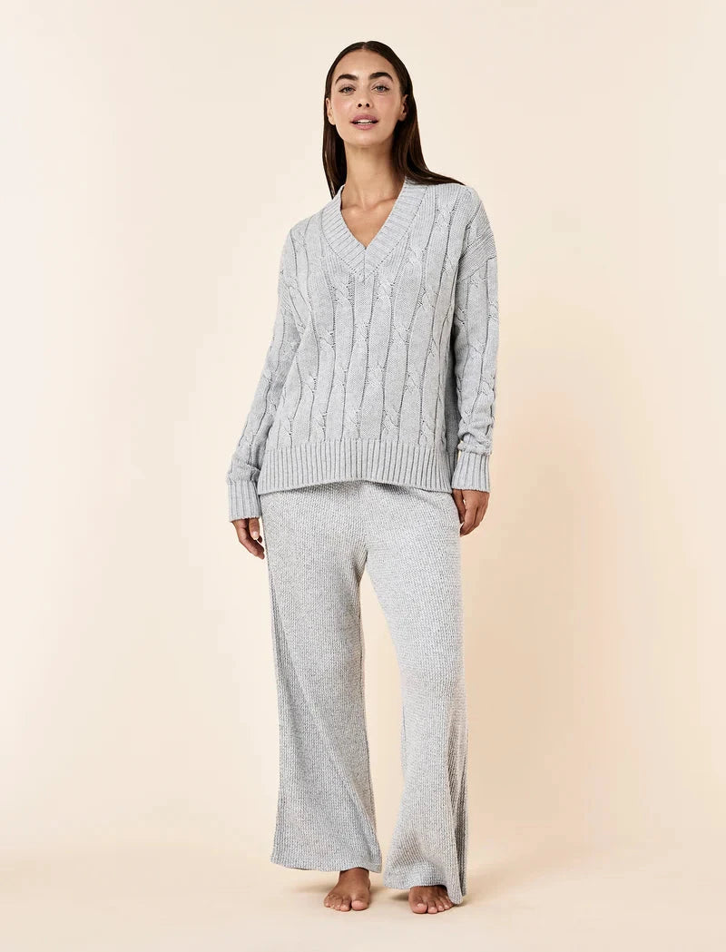 Papinelle Cotton Cashmere Cable V-Neck Jumper