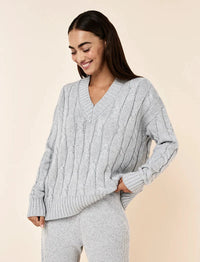 Papinelle Cotton Cashmere Cable V-Neck Jumper
