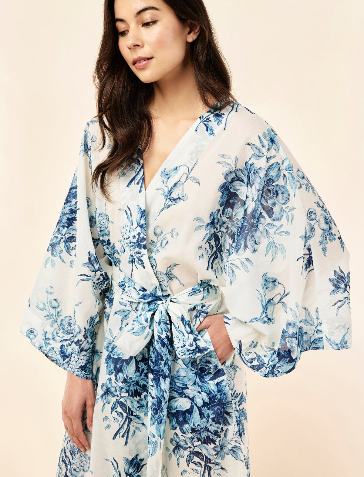 Papinelle Karen Walker Romantic Floral Midi Wide Sleeve Robe Sleepwear Papinelle 