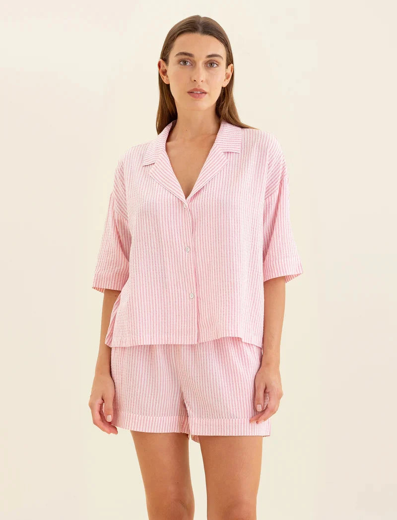 PAPINELLE SABINE SEERSUCKER STRIPE BOXER PJ & BOW SCRUNCHIE SLEEPWEAR Papinelle 