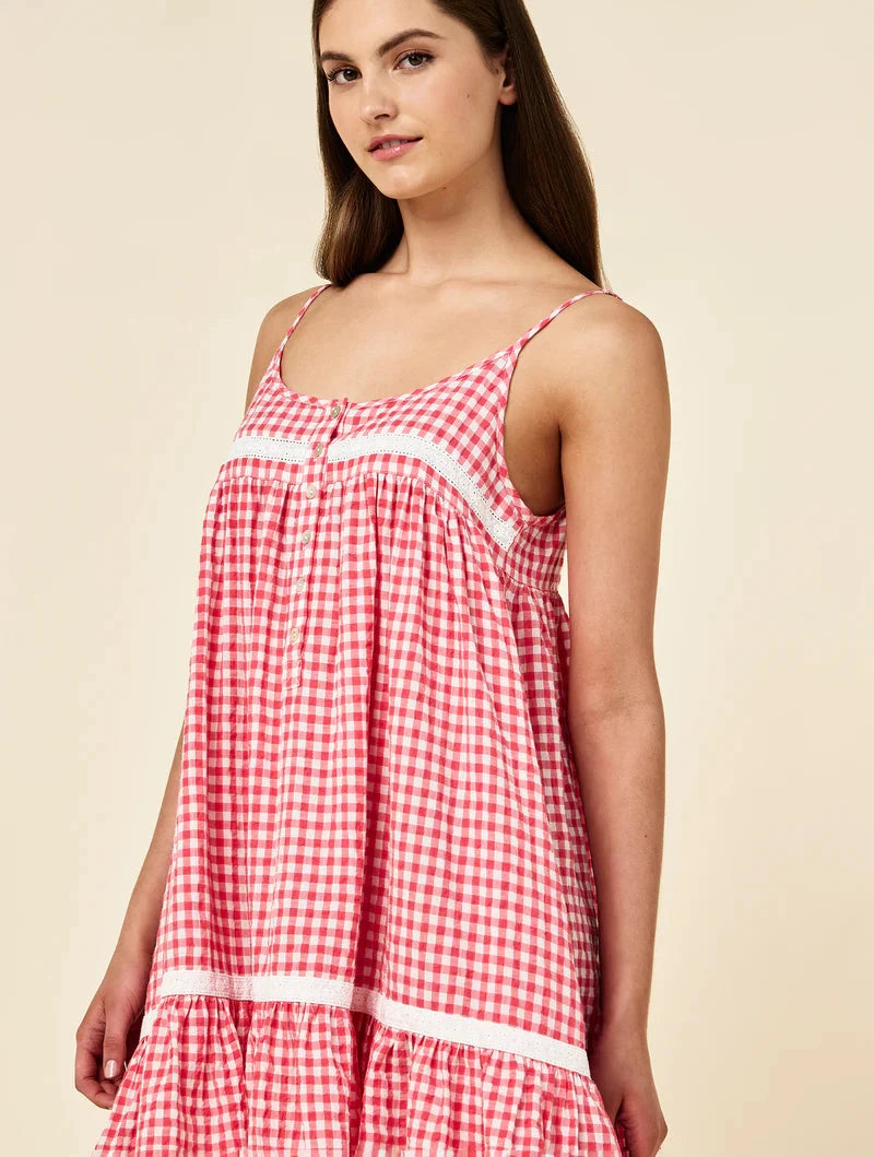PAPINELLE SEERSUCKER GINGHAM LACE TRIM STRAPPY NIGHTIE SLEEPWEAR Papinelle 