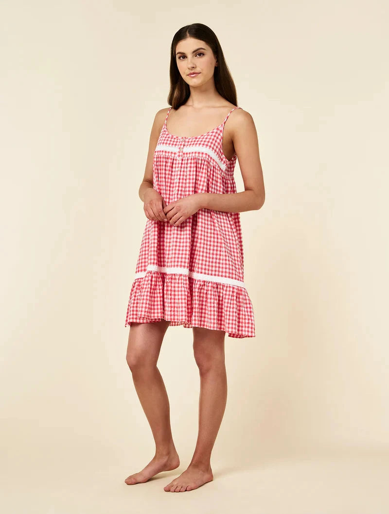 PAPINELLE SEERSUCKER GINGHAM LACE TRIM STRAPPY NIGHTIE SLEEPWEAR Papinelle 