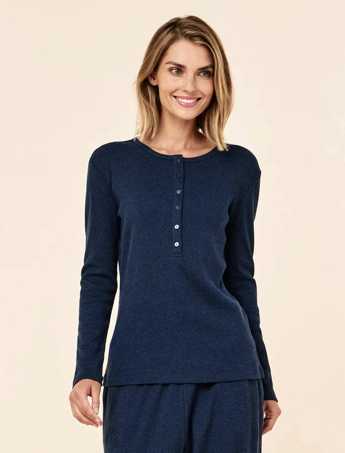 Papinelle Soft Baby Rib Boxy Henley Long Sleeve Top Sleepwear Papinelle 