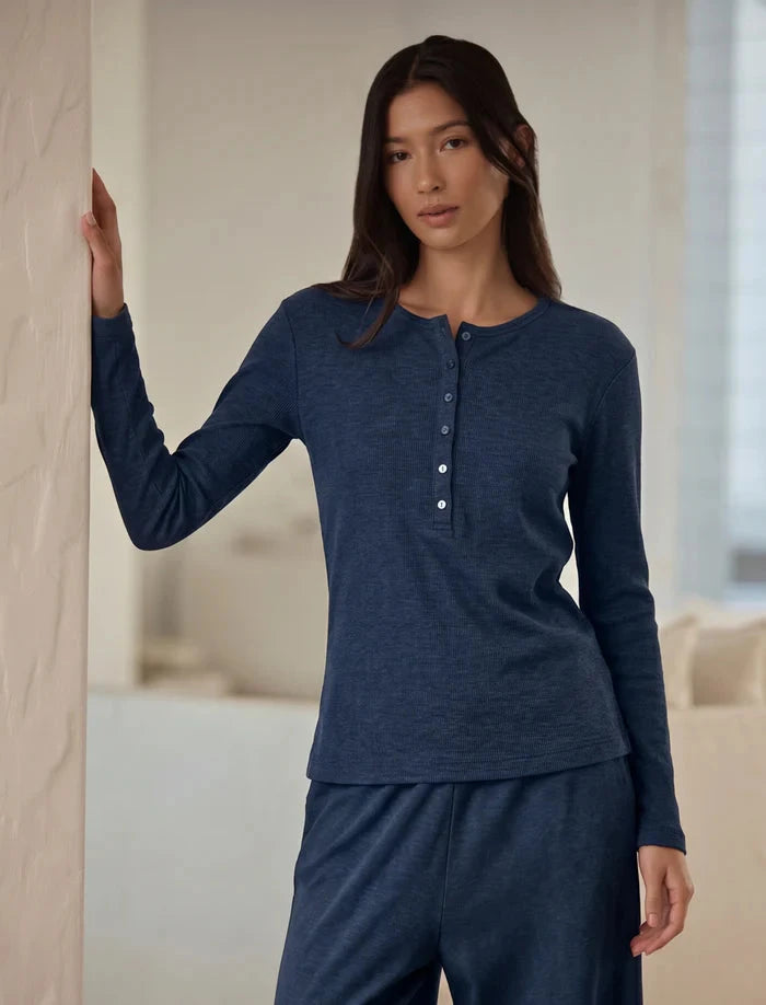 Papinelle Soft Baby Rib Boxy Henley Long Sleeve Top Sleepwear Papinelle 
