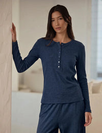 Papinelle Soft Baby Rib Boxy Henley Long Sleeve Top Sleepwear Papinelle 