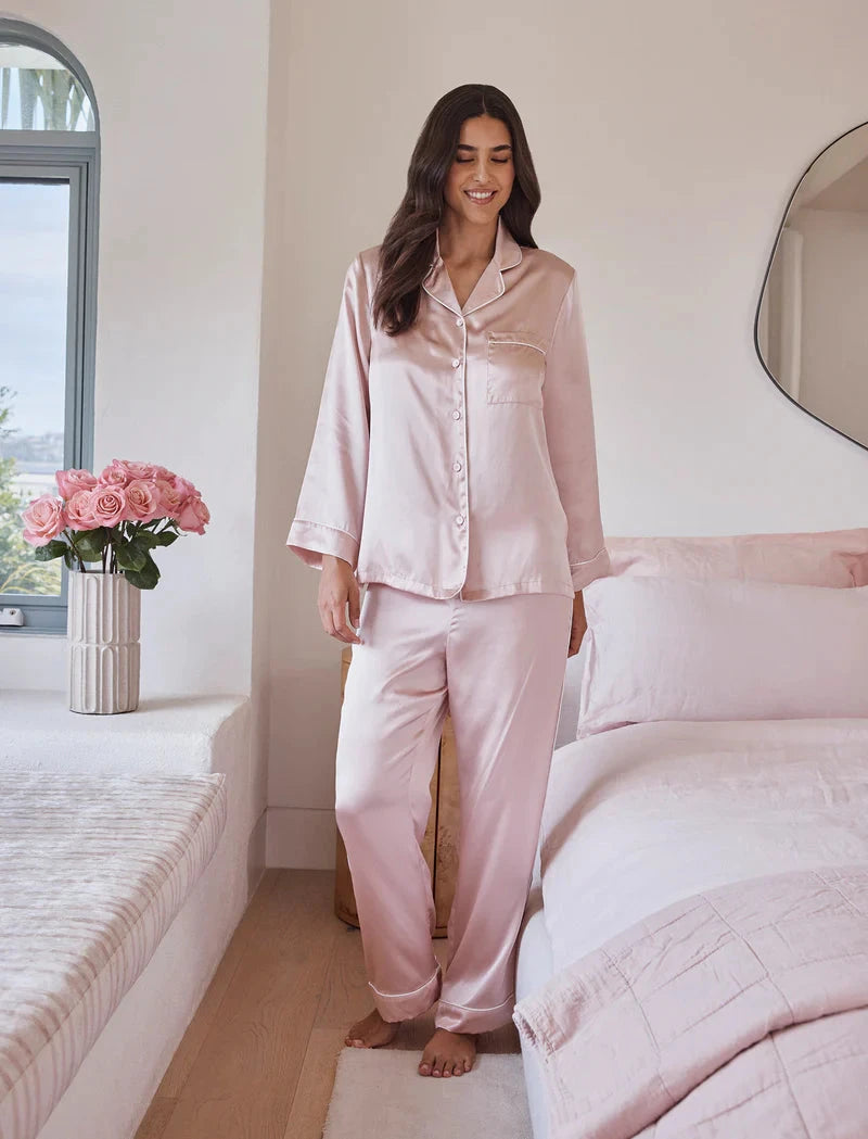 Papinelle Sylvie Silk Piped Full Length PJ Set Sleepwear Papinelle 
