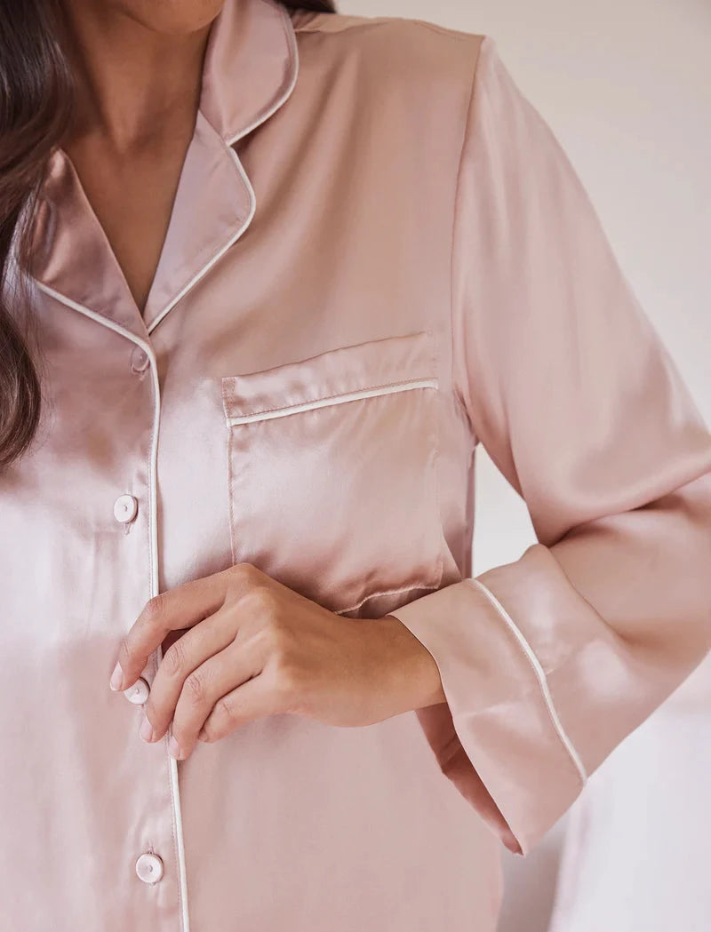 Papinelle Sylvie Silk Piped Full Length PJ Set Sleepwear Papinelle 