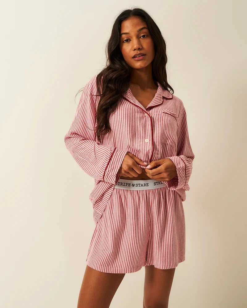 STRIPE & STARE SOFT BRUSHED WOVEN PJ SHORTS SLEEPWEAR Stripe & Stare 