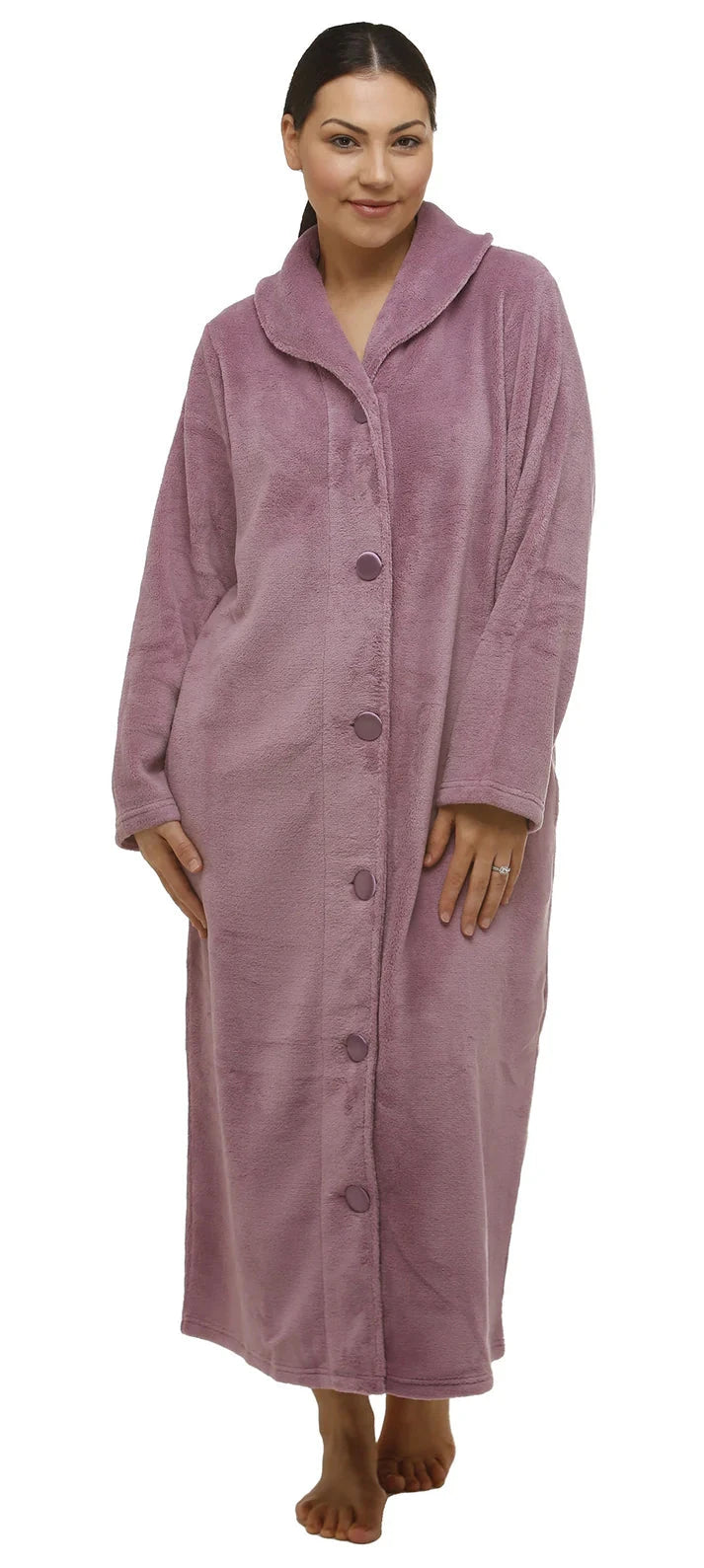 Yuu Full Button Front Polyester Fleece Dressing Gown