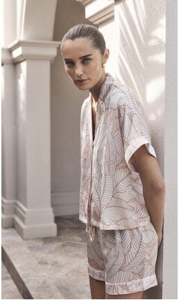 GINGERLILLY BENITA WHITE ORANGE PRINT SATIN SHORT SET SLEEPWEAR Brief Affairs 